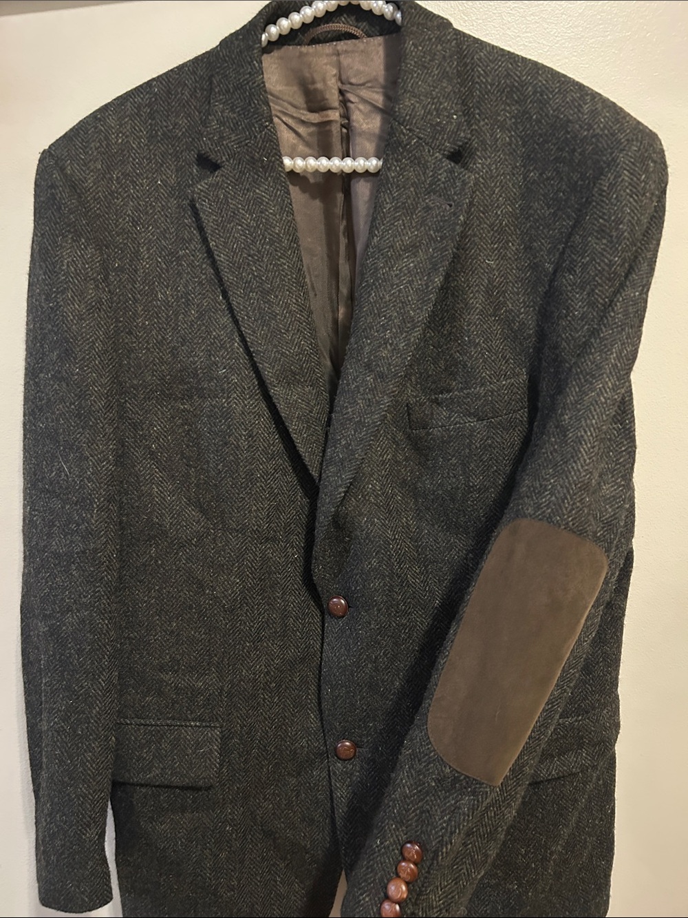 Mario Barutti Harris Tweed 100% Wool Blazer Jacket Elbow Patches Gray 46R
